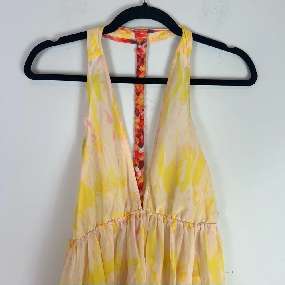 Anthropologie Sleeveless Tiered Maxi Dress yellow pink colorful bright summer - Picture 4 of 12